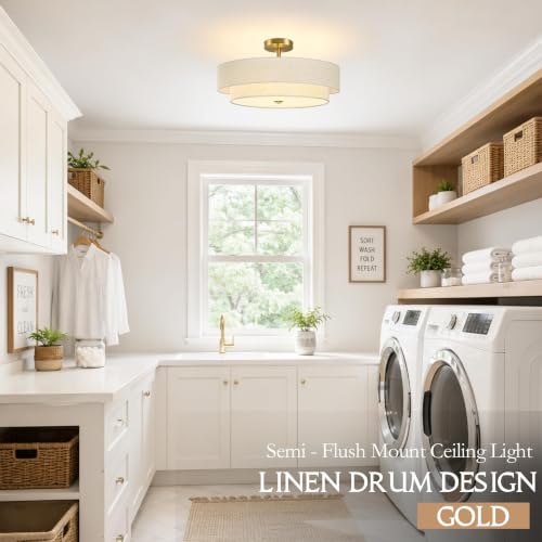 20" Modern 2 Layer Fabric Ceiling Light Gold Classic Drum Light Fixture 5