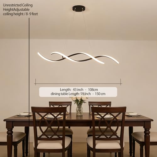 Matte Black Dimmable Pendant Light for Dining Room 43" Over Table