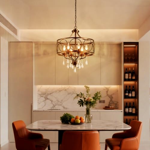 Modern Black Chandelier 17.7" Metal Crystal Pendant Lighting Fixture Hanging 6