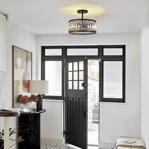 12.6" Crystal Semi Flush Mount Ceiling Light Fixture