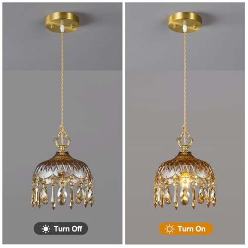 Brass Vintage Glass Pendant Light Crystal Hanging Light Fixtures (2 Count)