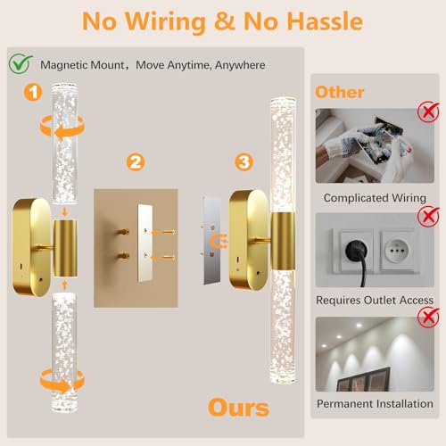 Crystal Battery Operated Wall Sconces Set of 2 for Home Space (2 Count)