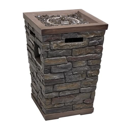 GXT966 Stone Look Column Gas Fire Pit with 32K BTU and Adjustable Flame