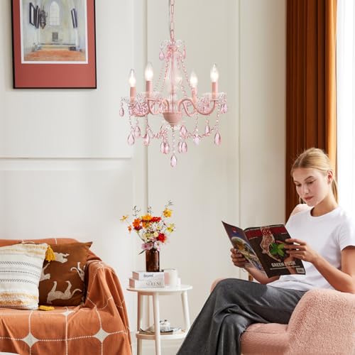Plug in Crystal Pink Chandelier