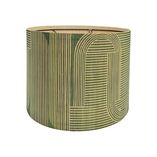 Rustic Bamboo Drum lamp Shade Art Deco Green Arch Pattern 11.8x9Inch