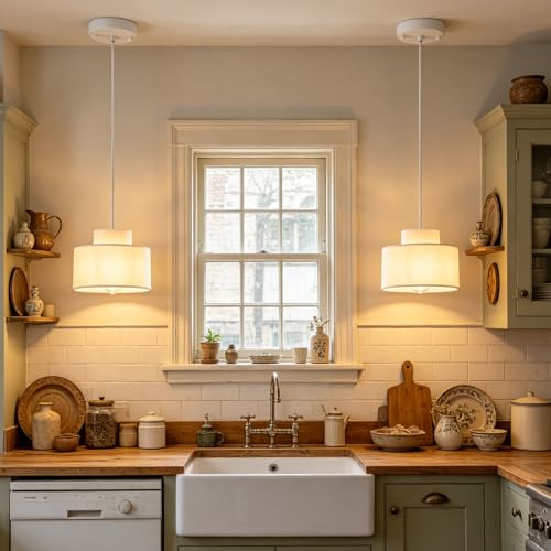 2 Pack 7.8" Drum Modern Pendant Lights Kitchen Island