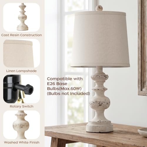 Farmhouse Table Lamp Set of 2 (Washed White)