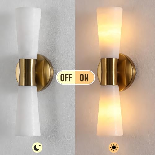 Alabaster Wall Sconces Bathroom Vanity Light Gold 15in 1 Pack