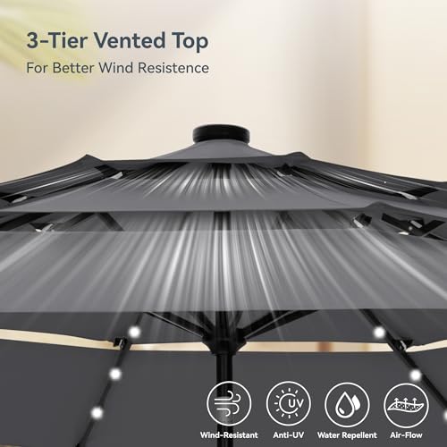10ft 3 Tier Outdoor Patio Umbrella with 24pcs LED Lights