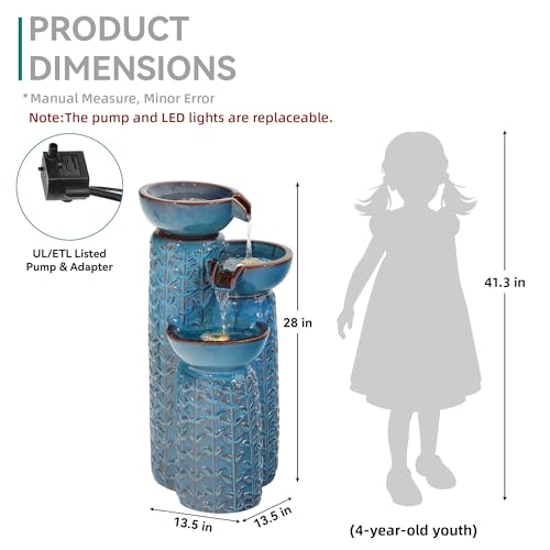 28" Ceramic Outdoor Water Fountain with LED Lights