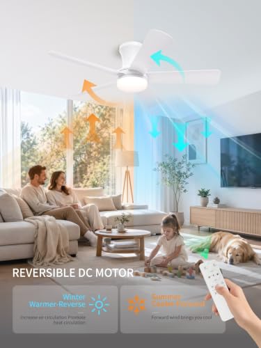 42 Inch White Low Profile Ceiling Fan with Light and Remote (White / 42 Inch)