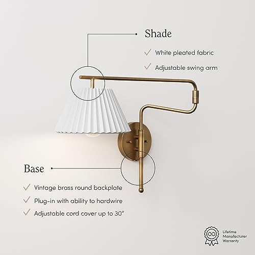 Kai Modern Wall Mounted Plugin Bedside Reading Lamp with Pleated Shade
