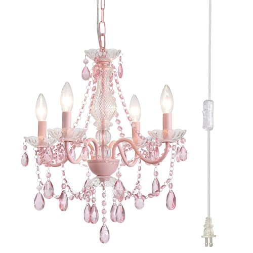Plug in Crystal Pink Chandelier