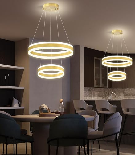 D7.8''+15.7'' Modern Ring Chandelier for Dining Room LED Dimmable Pendant Lighting for Living Room Foyer Bedroom Entryway 3000K