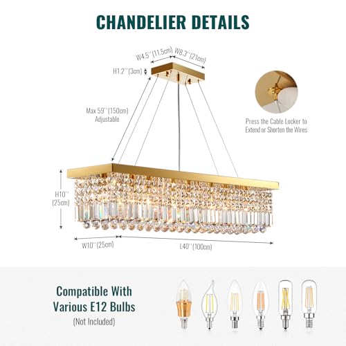 Modern Gold Rectangular Crystal Raindrop Chandelier