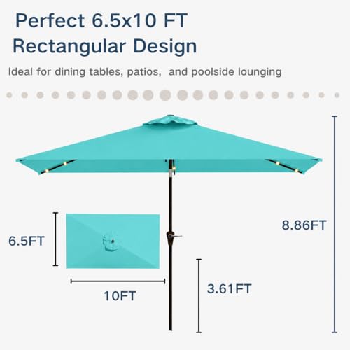 6.5 x 10ft Rectangular Patio Umbrella with Solar Lights