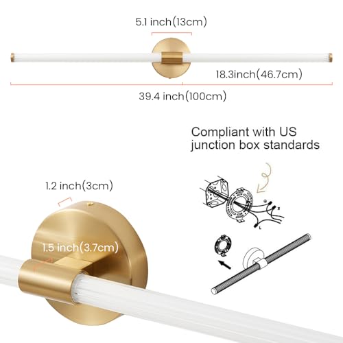 Gold Bathroom Vanity Lights 39" Long LED Vanity Light Bar