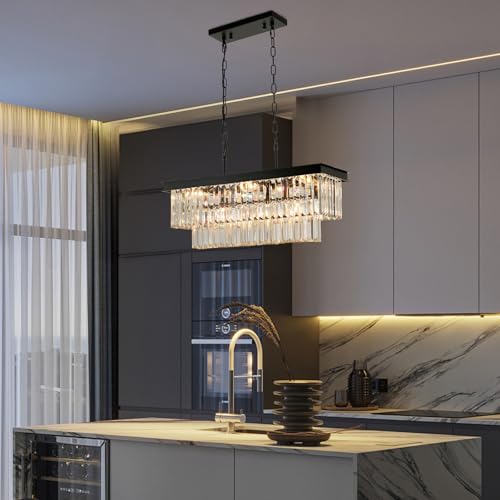 Black Crystal Chandeliers for Dining Room (9 Count)