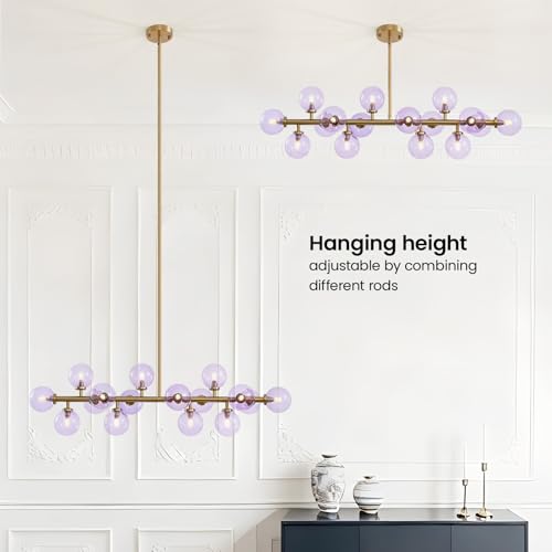 Mid Century Modern Gold Chandelier Rectangle Pendant Fixtures Linear Sputnik Chandeliers for Kitchen Island Dining Room Over Table