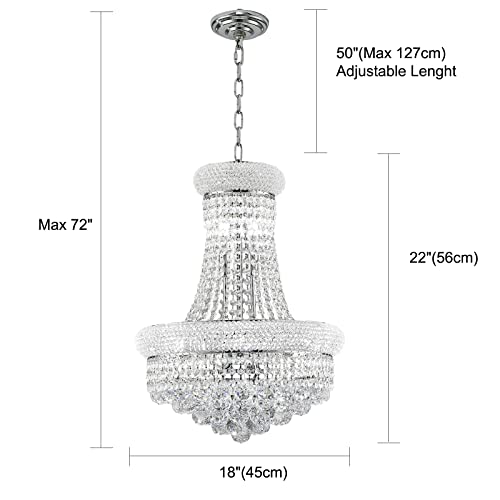 10 Lights Chrome Finish Empire Crystal Chandelier Lighting for Dining Room Living Room Foyer Hallway Bedroom Entryway