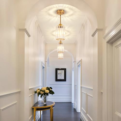 2 Pack Brushed Gold Pendant Light Fixtures Modern Crystal Kitchen Lighting (2 Count)