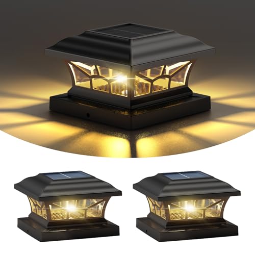 2 Pack Solar Post Cap Lights Outdoor Waterproof