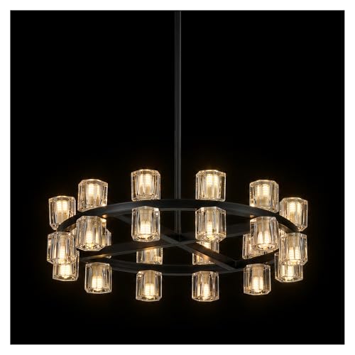 24 Inch Black Wagon Wheel Chandelier with Crystal Shades