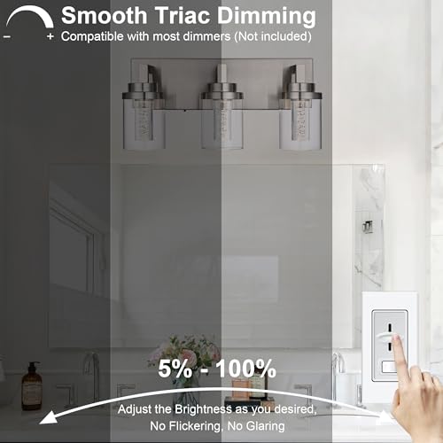 3 Light Modern LED Bathroom Vanity Light Bar Brushed Nickel
