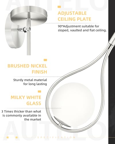 8 Inch Glass Brushed Nickel Pendant Lights Kitchen Island