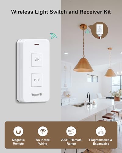 Wireless Light Switch and Receiver Kit with Portable Magnetic Switch