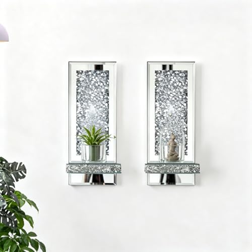 Mirrored Candle Sconces with Acrylic Diamond (2 Count)