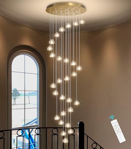 13ft Modern LED Chandeliers for Entryway Living Room Long Light High Ceiling Dining Room Light Dimmable Pendant Lighting Fixtures Chandelier for Foyer Staircase Antique Gold
