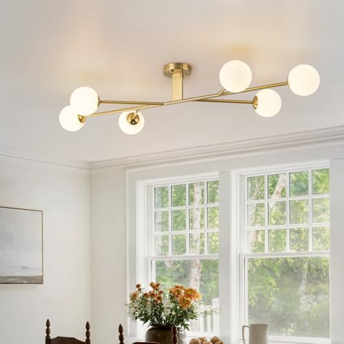 6 Light Gold Sputnik Semi Flush Mount Ceiling Light Chandeliers