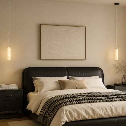 Black Natural Alabaster Long Tube Kitchen Island Pendant Lights (3 Count)