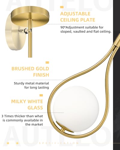 2 Pack 8 Inch Glass Brushed Gold Pendant Lights Kitchen Island