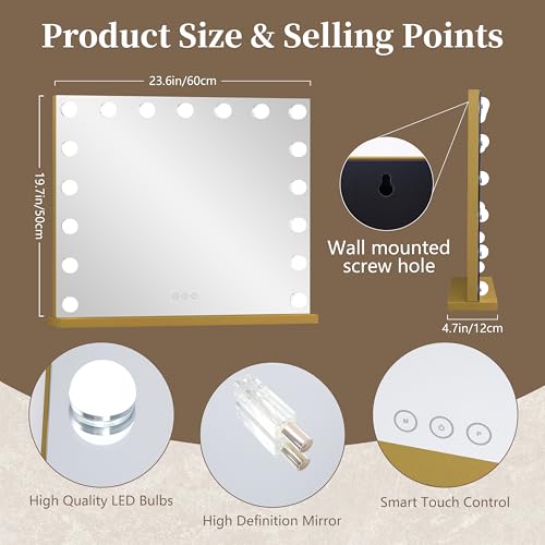 Vanity Mirror with Lights 23.6''x20.5'' Makeup Mirror with Lights Lighted Up Mirror with Dimmable Bulbs