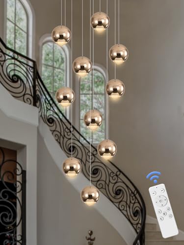 10 Light LED Staircase Gold Chandelier Crystal Ceiling Lights Large Chandeliers for High Ceilings