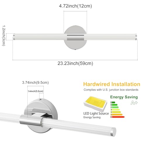 Wall Sconces Set of 2 Hardwired LED Vanity Light Chrome 23" (2 Count)