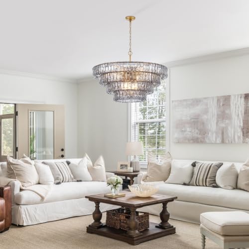 Dia 35.75 Inches Modern Smoke Gray Glass Chandelier for Dining Room