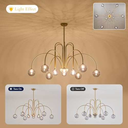 Gold Sputnik Chandelier with Smoke Glass Globe 12 Lights L52 Inch