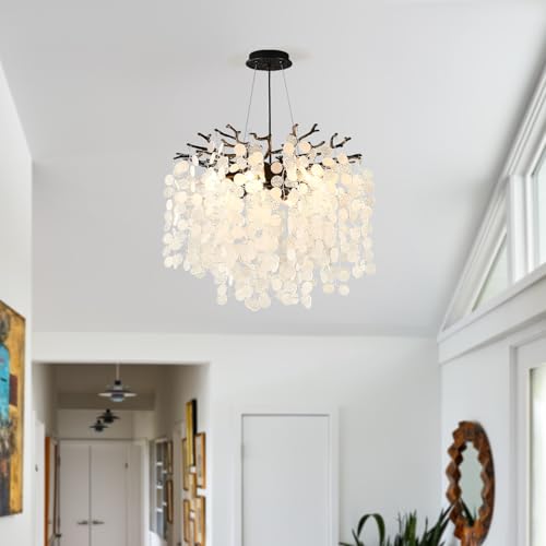 18" Capiz Shell Chandelier Black Crystal Tree Branch Chandelier