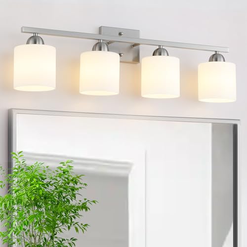 Stainless Steel Milk Glass Vanity Lights for Bathroom