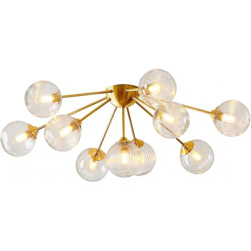 10‑Head Clear Textured Glass Sputnik Ceiling Light Starburst Light