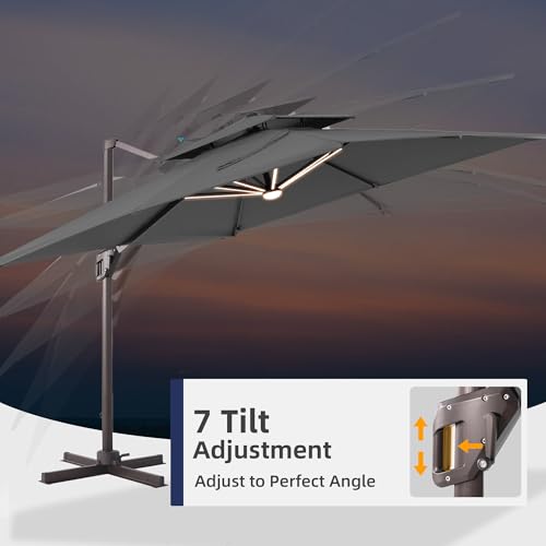 9x12 FT Patio Cantilever Outdoor Offset Umbrella with LED Lights