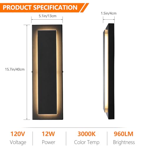 Modern LED Outdoor Wall Lights Black Exterior Porch Lights (2 Count)