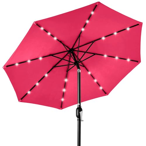 10ft Solar Polyester LED Lighted Patio Umbrella w