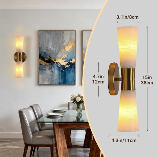 Alabaster Wall Sconces Bathroom Vanity Light Gold 15in 1 Pack