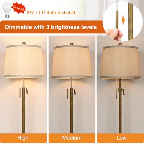 Antique Bronze Floor Lamp Adjustable Height 55 to 65" Tall 3 Brightness Way