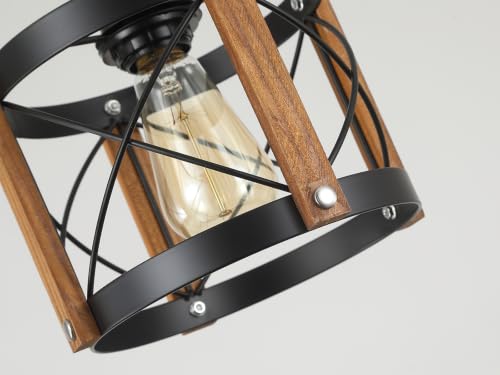 2 Pack Rustic Farmhouse Wood Pendant Light Fixture One (2 Count)