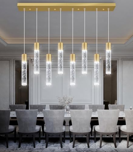 8 Lights Modern Crystal Chandeliers for Kitchen Island Pendants Lighting Fixture for Dining Room LED Ceiling Light for Hallway Foyer 6000K Sliver